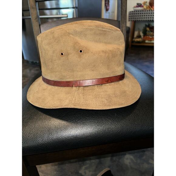 INDIANA JONES STETSON TEMPLE FEDORA HAT BROWN Suede Leather Band size Med - Picture 3 of 6